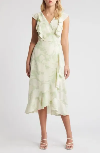 Chelsea28 Ruffle Wrap Midi Dress In Green- Ivory Sketch Tropic