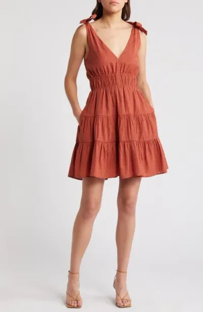 Chelsea28 Tiered Tie Strap Minidress In Rust Clay