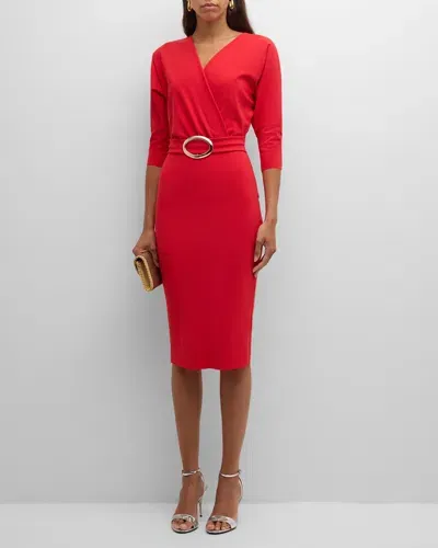 Chiara Boni La Petite Robe Buckle-embellished Surplice Bodycon Dress In Red