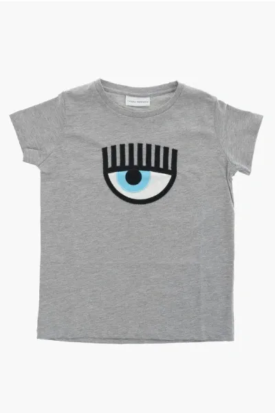 Chiara Ferragni Eye Embroidered T-shirt In Gray