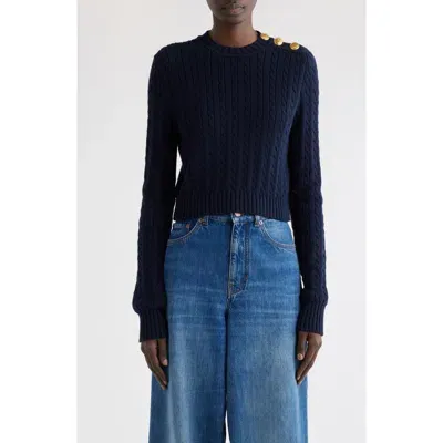 Chloé Embellished Cable-knit Cotton Sweater In Blue