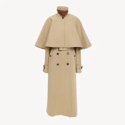 Chloé Layered Leather-trimmed Organic Cotton-gabardine Trench Coat In Brown