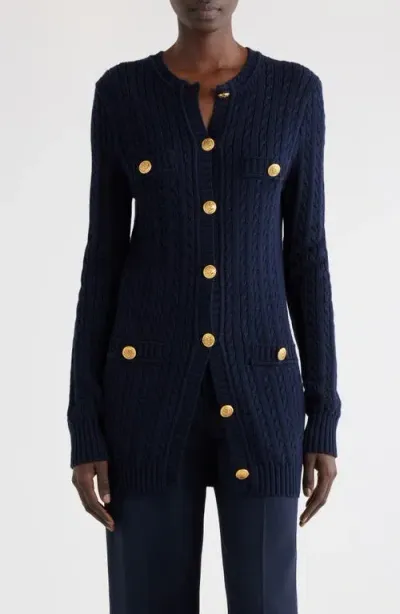 Chloé Embellished Cable-knit Cotton Cardigan In Blue