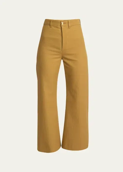 Chloé Cotton Drill Cropped Wide-leg Trousers In Green