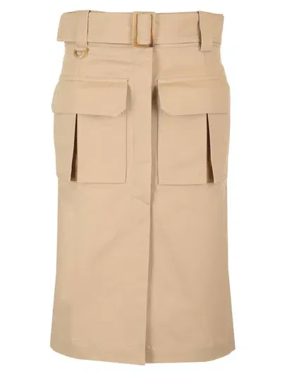 Chloé Cotton Gabardine Safari Skirt In Beige