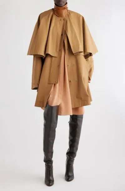 Chloé Layered Cape Collar Sleeves Mid-length Coat In Brown