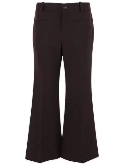 Chloé Chloè Herringbone Wool Short Bootcut Pants In Brown