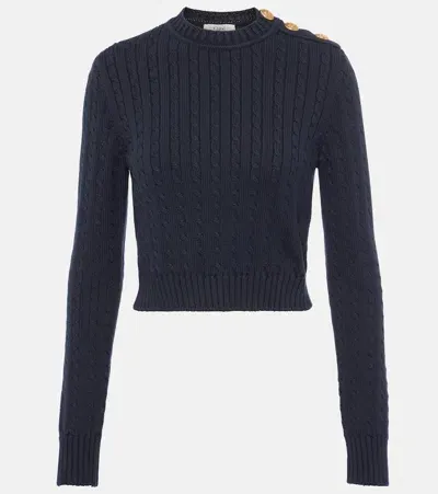 Chloé Cropped Cable-knit Cotton Sweater In Classic Navy