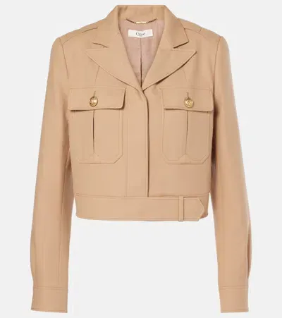 Chloé Cropped Cotton-drill Jacket In Worn Brown