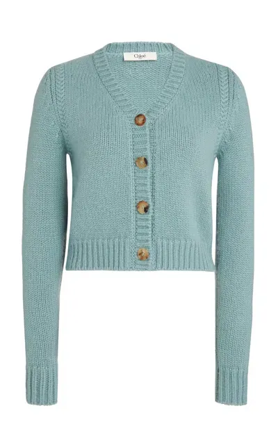 Chloé Knit Cotton-cashmere Cardigan In Blue