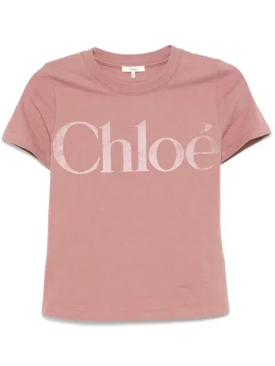 Chloé Cotton Jersey Fitted T-shirt In Pink & Purple