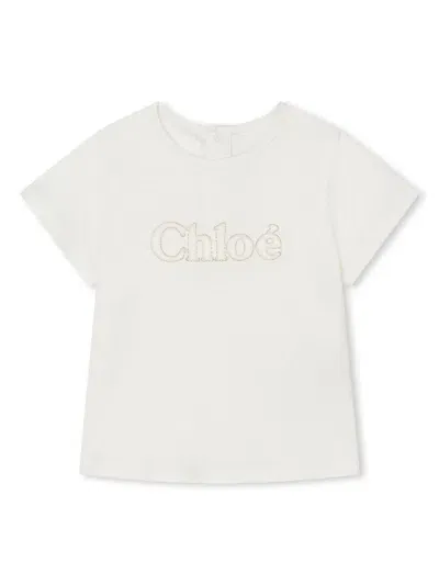 Chloé Babies' Logo-print Cotton T-shirt In White