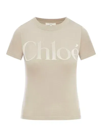 Chloé Velvet Logo T-shirt In Grey