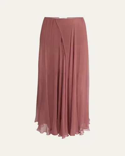 Chloé Maxi Silk Mousseline Skirt In Woodrose