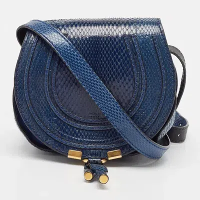 Pre-owned Chloé Navy Blue Suede And Snakeskin Mini Marcie Crossbody Bag