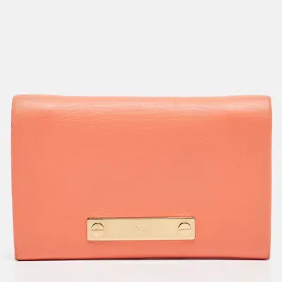 Pre-owned Chloé Orange Leather Fold Over Flap Wallet