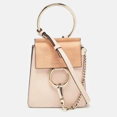 Pre-owned Chloé Peach Leather And Suede Mini Faye Crossbody Bag In Orange