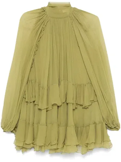 Chloé Ruffled Mini Dress In Green