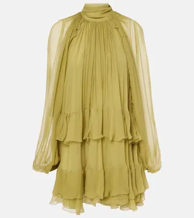 Chloé Ruffled Silk Muslin Minidress In Green