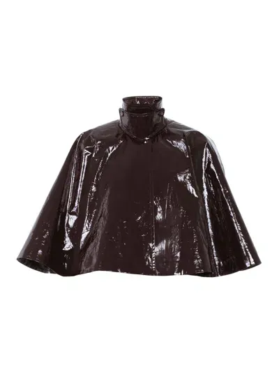 Chloé Short Poncho In Lacquered Cotton In Brown