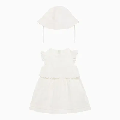 Chloé White Cotton Dress And Cap Set