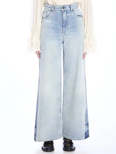 Chloé High Rise Cotton Denim Flared Jeans In Blue