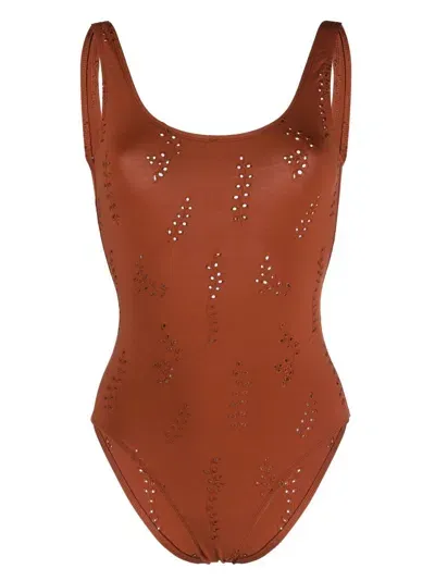 Chloé X Eres Pacific Broderie-anglaise Swimsuit In Red