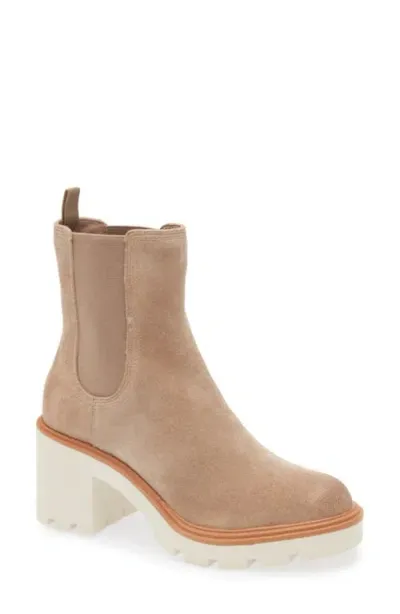 Chocolat Blu Ferra Platform Chelsea Boot In Latte Suede