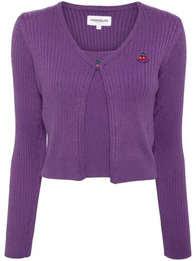 Chocoolate Embroidered Cardigan Top (set Of Two) In Purple