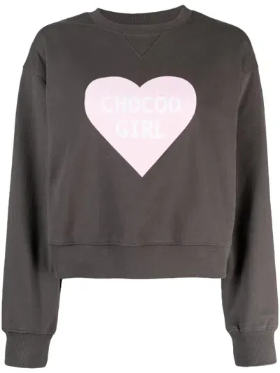 Chocoolate Heart-print Cropped Cotton Sweatshirt In Grau