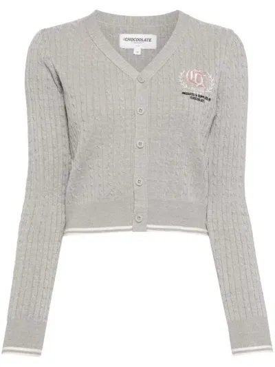 Chocoolate Logo-embroidered Cardigan Set In Grey