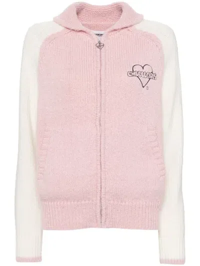 Chocoolate Logo-embroidered Zip-up Cardigan In Pink