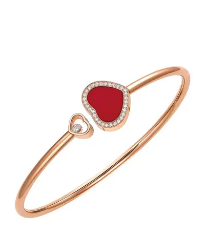 Chopard Rose Gold And Diamond Happy Diamonds Bangle In Red