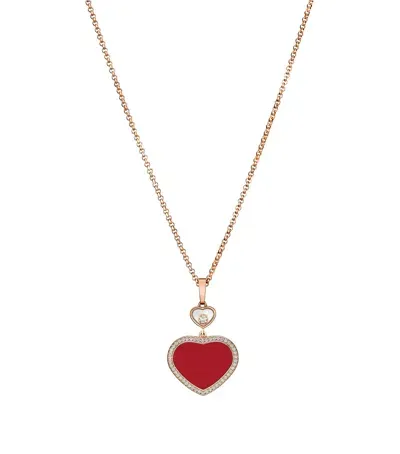 Chopard Rose Gold And Diamond Happy Hearts Pendant In Red