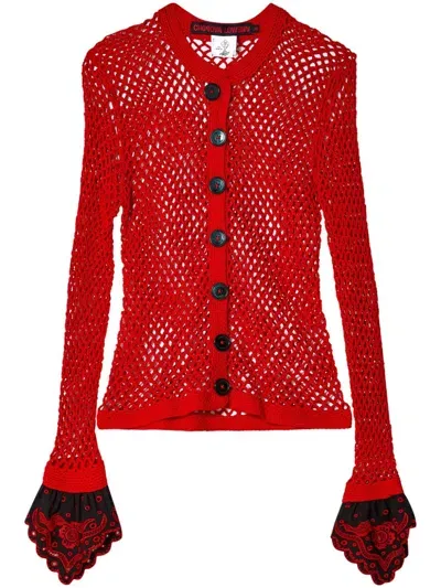 Chopova Lowena Open Knit Cotton Cardigan In Red