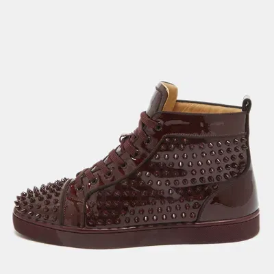 Pre-owned Christian Louboutin Burgundy Patent Leather Louis Spikes High Top Sneakers Size 43.5