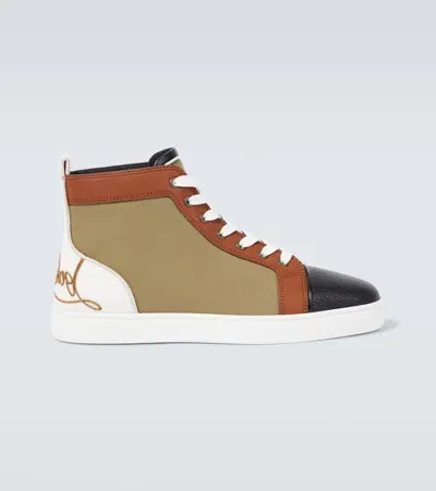 Christian Louboutin Fun Louis Leather-trimmed Sneakers In Brown