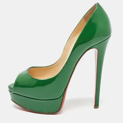 Pre-owned Christian Louboutin Green Patent Leather Lady Peep Pumps Size 35.5