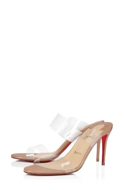 Christian Louboutin Just Nothing 85 Pvc And Patent-leather Mules In Nude