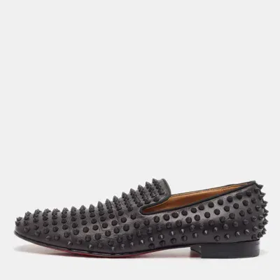 Pre-owned Christian Louboutin Louboutin Louboutin Black Leather Dandelion Spikes Loafers Size 42.5