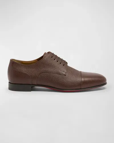 Christian Louboutin Men's Surcity Grained Leather Derby Shoes In Brown