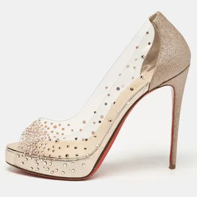 Pre-owned Christian Louboutin Metallic Pink Glitter And Pvc Very Strass Pumps Size 37