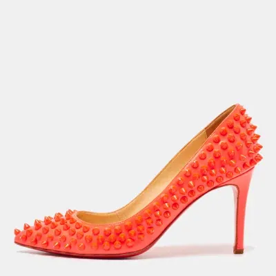 Pre-owned Christian Louboutin Neon Pink Patent Leather Pigalle Spikes Pumps Size 35.5