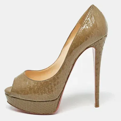 Pre-owned Christian Louboutin Olive Green Python Lady Peep Pumps Size 40.5