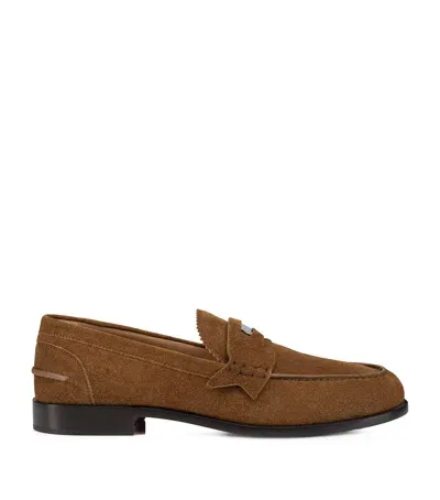 Christian Louboutin Penny Suede Loafers In Brown