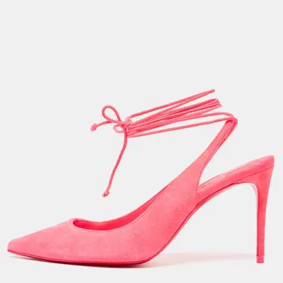 Pre-owned Christian Louboutin Pink Suede Lace Up Kate Pumps Size 37