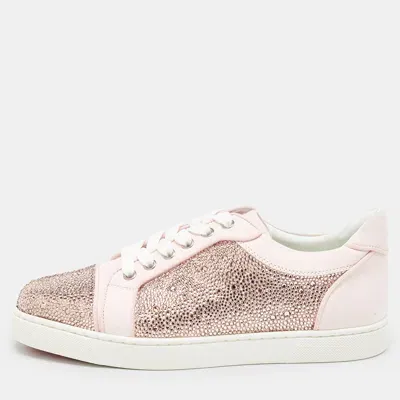 Pre-owned Christian Louboutin Pink Suede Vieira Strass Sneakers Size 38