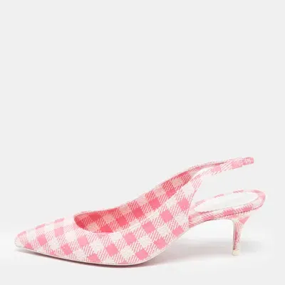 Pre-owned Christian Louboutin Pink/white Gingham Fabric Kate Slingback Pumps Size 38