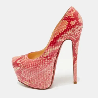 Pre-owned Christian Louboutin Two Tone Python Daffodile Pumps Size 36.5 In Pink