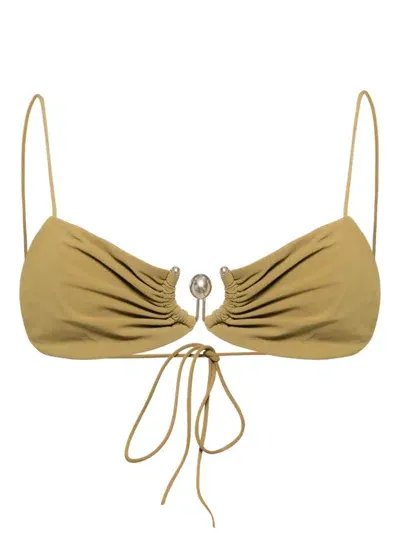 Christopher Esber Ruched Orbit Miniscule Bikini Top In Kombu